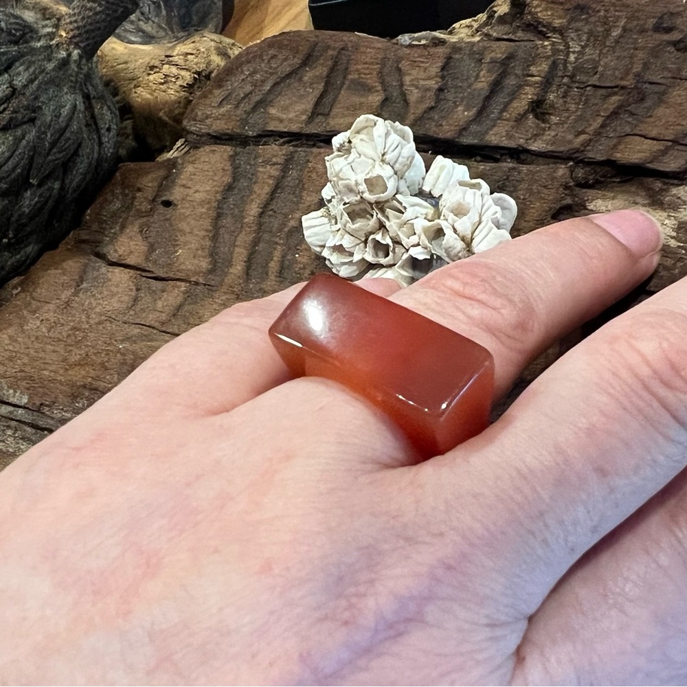 Artisan Orange Carnelian Ring Modern Gemstone Glass Crystal Bohemian Quartz - Picture 3 of 7